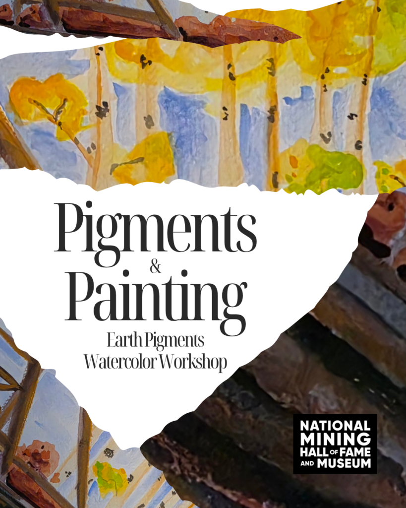 Pigments and Painting Earth Pigments Watercolor Workshop social media post with the title of the program and watercolor painting pieces
