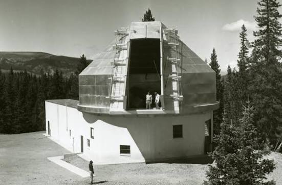 Climax High Altitude Observatory, black and white image of a triangle shaped building